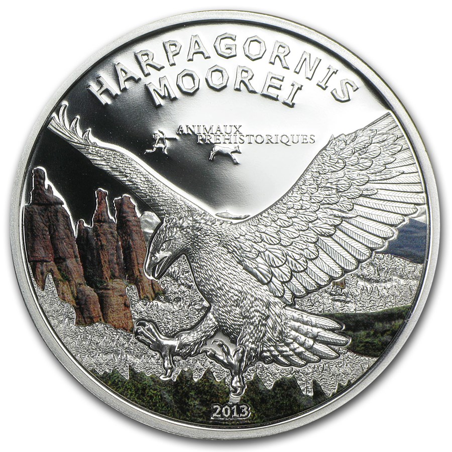 2013 Gabon Silver Prehistoric Wildlife Moorei Eagle Proof