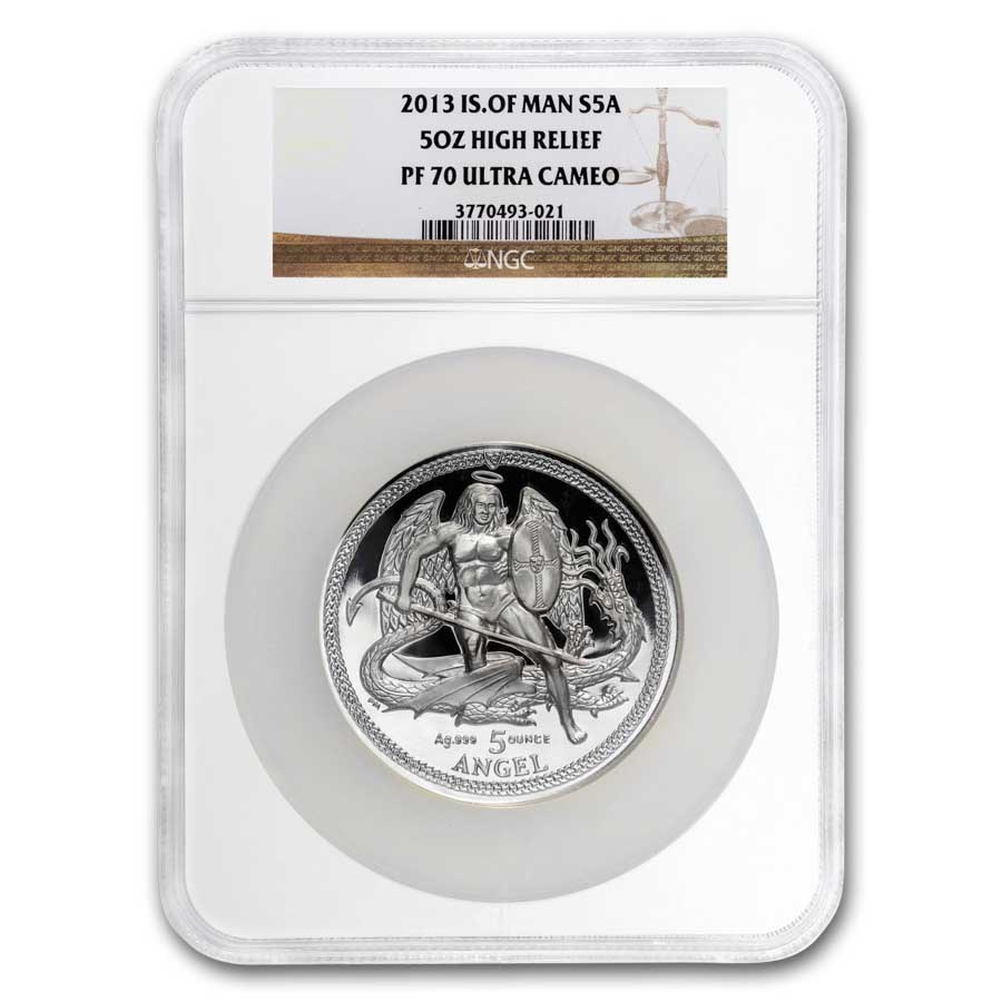 2013 Isle of Man 5 oz Silver Angel PF-70 UCAM NGC (High Relief)