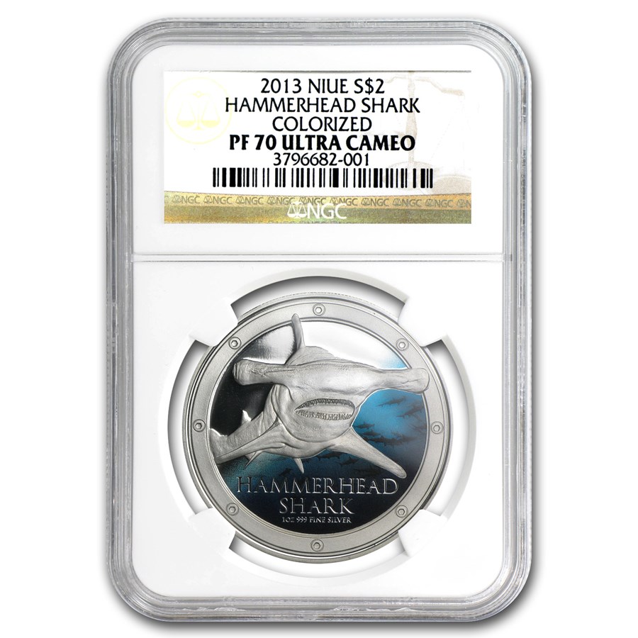 2013 Niue 1 oz Silver $2 Hammerhead Shark PF-70 NGC