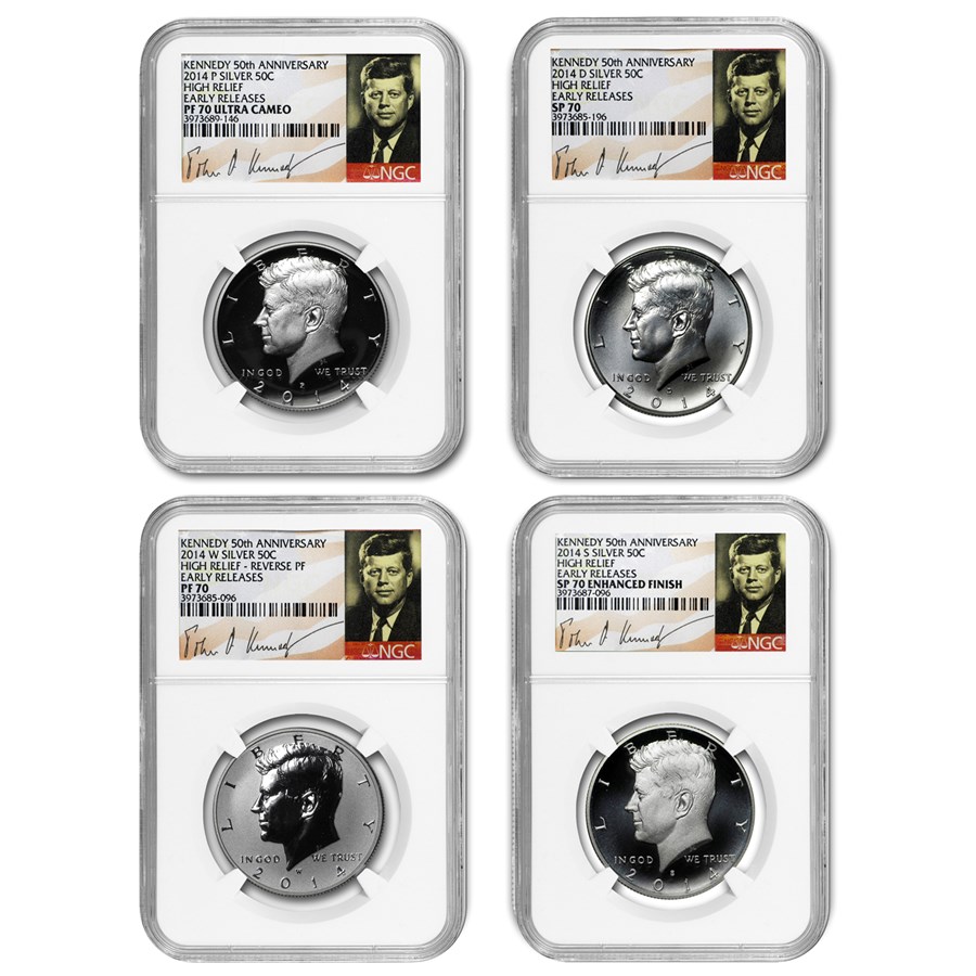 2014 4-Coin 50th Anniv Kennedy 1/2 Dollar Set SP/PF-70 NGC