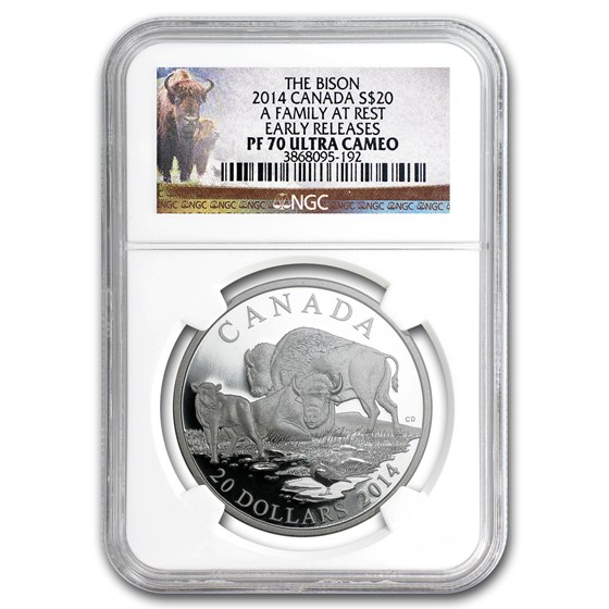 Buy 2014 Canada 1 oz Silver Bison A Family at Rest PF-70 NGC | APMEX