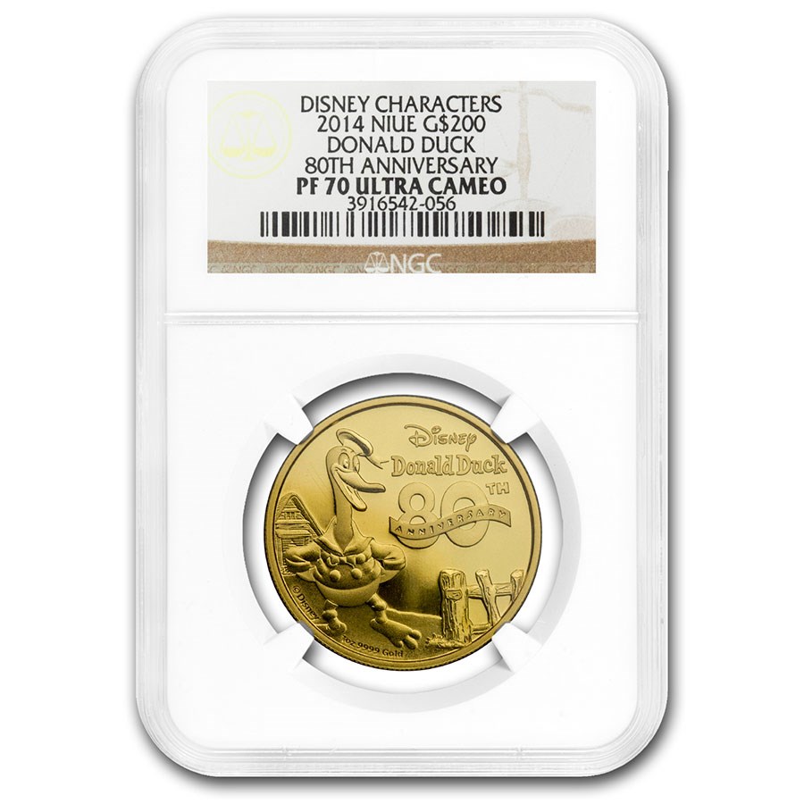 2014 Niue 1 oz Proof Gold $200 Disney Donald Duck PF-70 NGC 80th