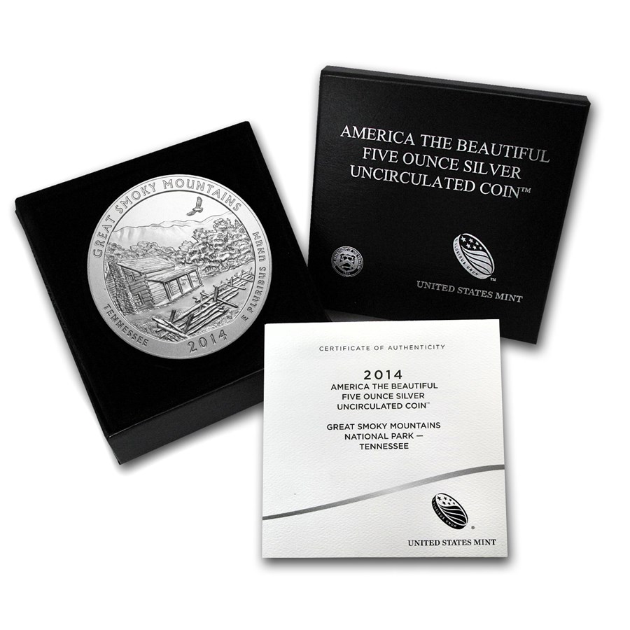 2014-P 5 oz Silver ATB Great Smoky Mountains (w/Box & COA)