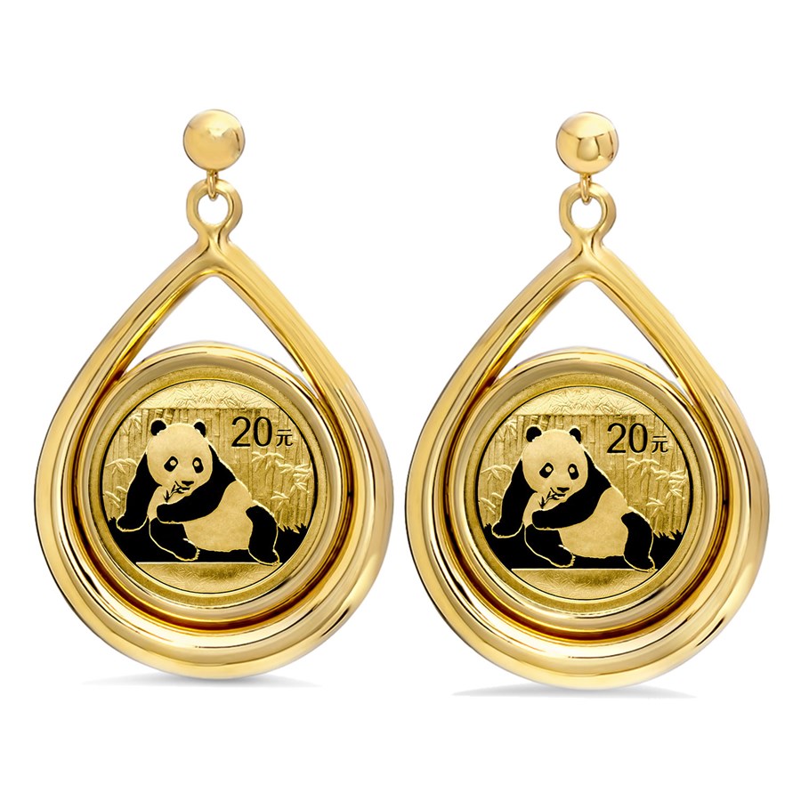 Buy 2015 1/20 oz Gold Panda Tear Drop Dangle Coin Earrings | APMEX