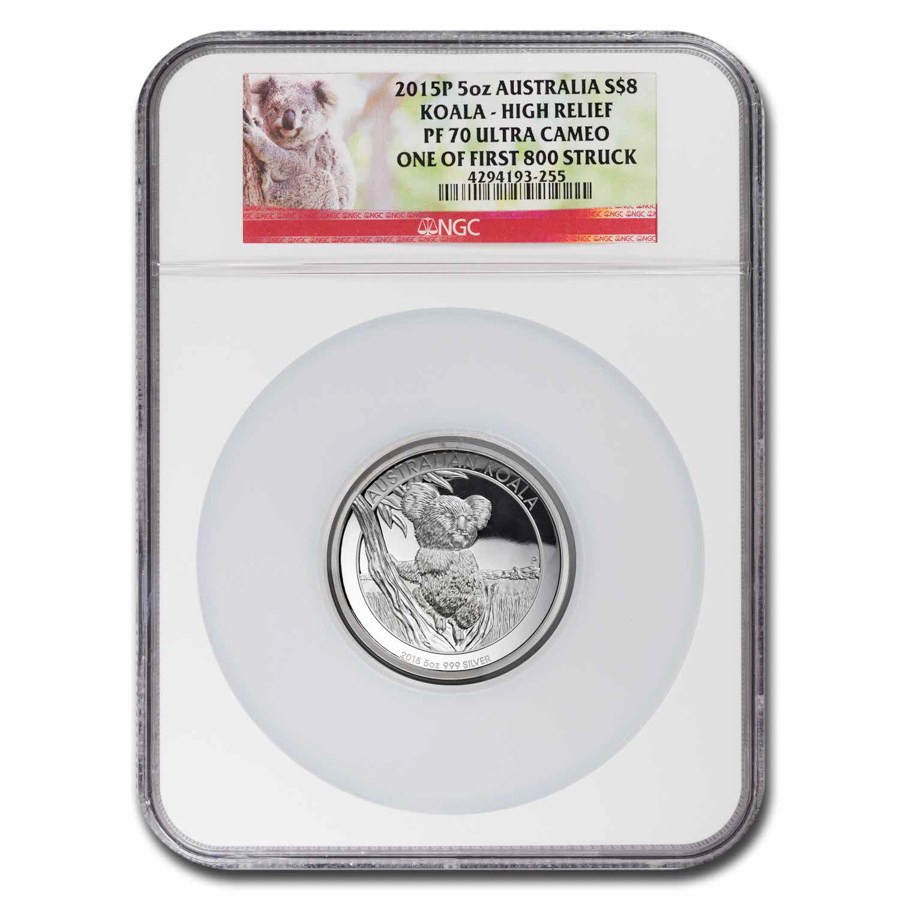 2015 AUS 5 oz Silver Koala PF-70 NGC UHR (1 of 1st 800 struck)