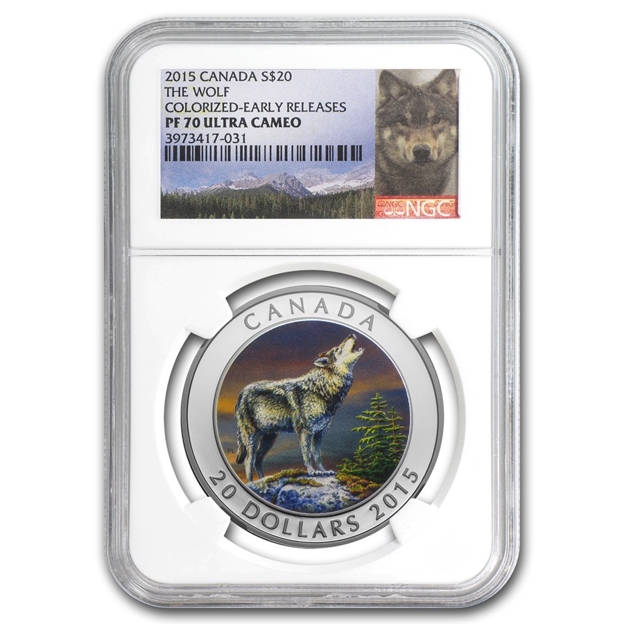 Buy 2015 Canada 1 oz Silver $20 Grey Wolf PF-70 NGC (ER) | APMEX