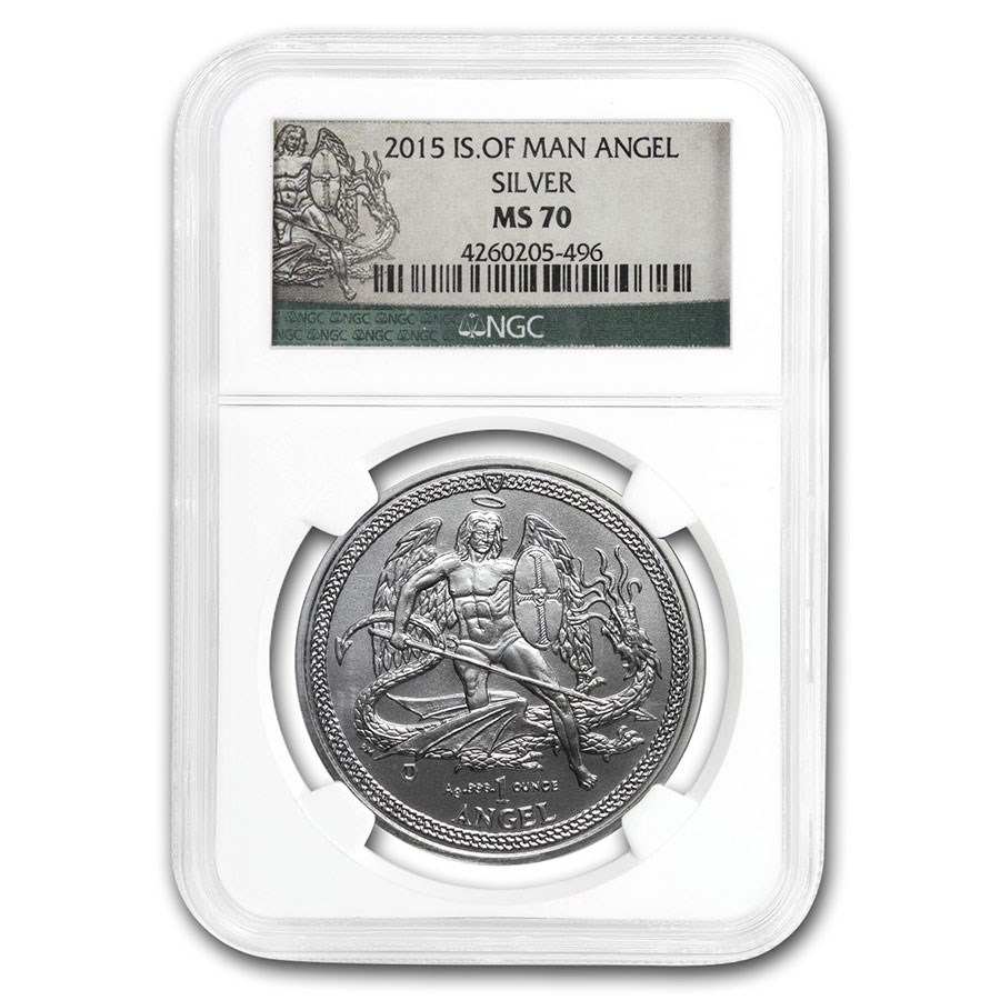 2015 Isle of Man 1 oz Silver Angel MS-70 NGC