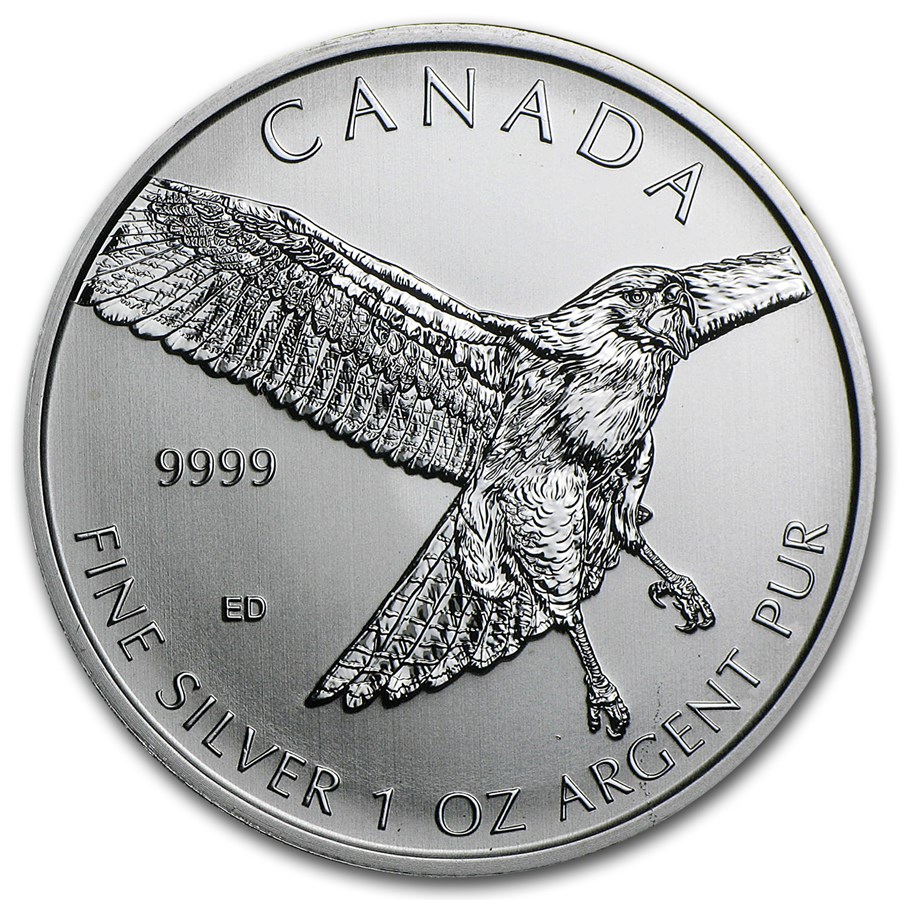 2015 RCM 1 oz Silver Birds of Prey Red Tailed Hawk (Spotted/Dmgd)