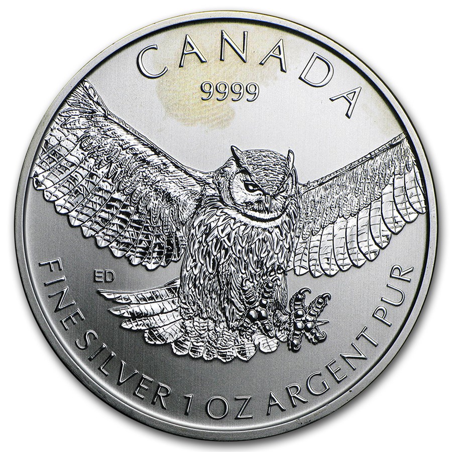 2015 RCM 1oz Silver Birds of Prey Great Horned Owl (Dmgd/Spotted)