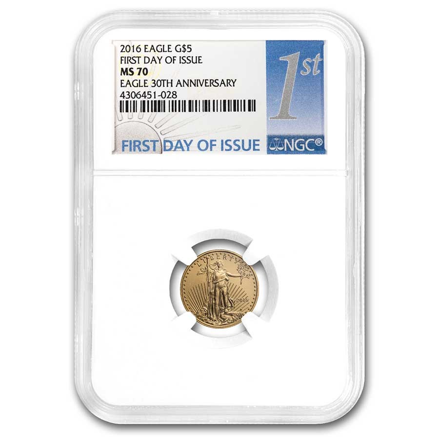 2016 1/10 oz Gold Eagle MS-70 NGC (30th Anniversary, FDI)