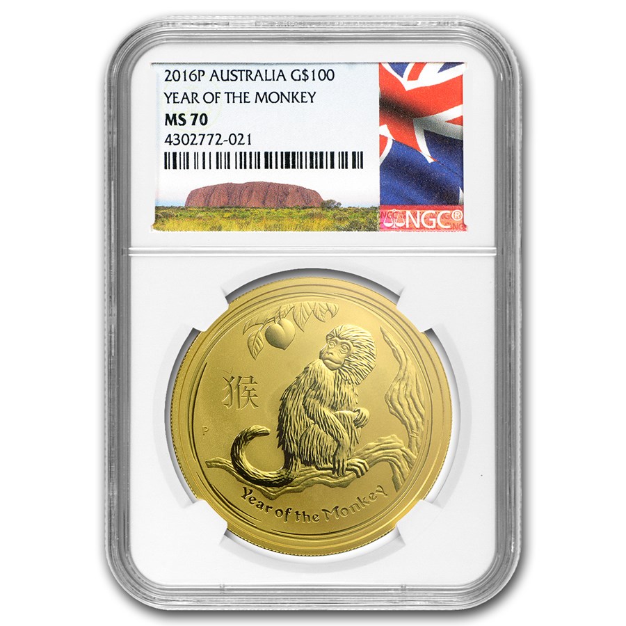 2016 Australia 1 oz Gold Lunar Year of the Monkey MS-70 NGC