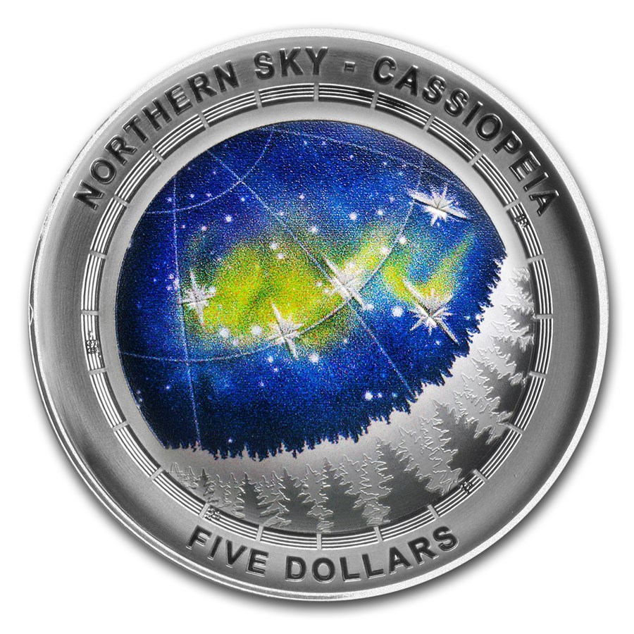 2016 Australia Silver $5 Color Domed Northern Sky Cassiopeia