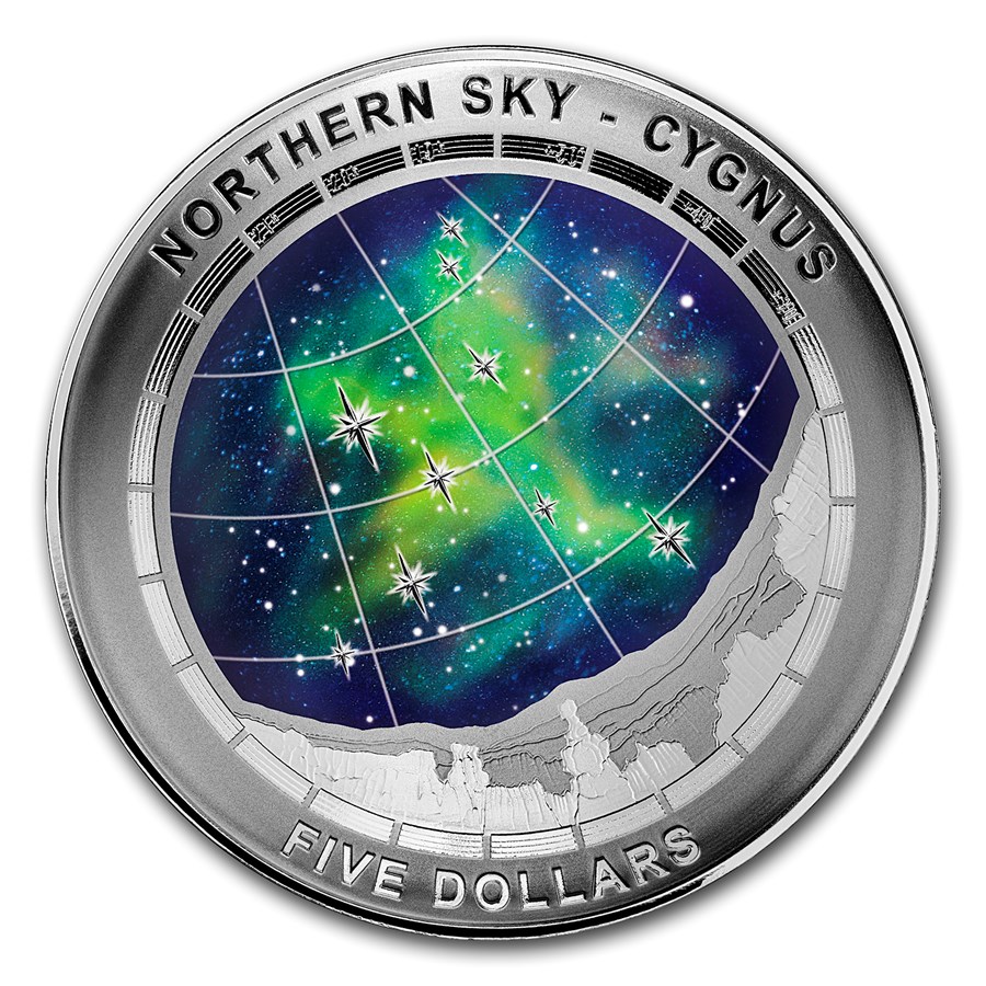 2016 Australia Silver $5 Color Domed Northern Sky Cygnus