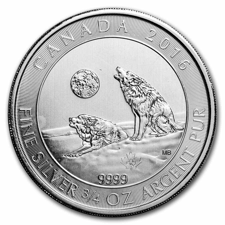 2016 Canada 3/4 oz Silver Grey Wolf BU (Spotted)