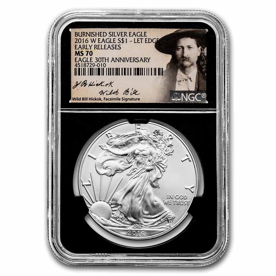 2016-W Burnished Silver Eagle MS-70 NGC (ER, Wild Bill Signature)