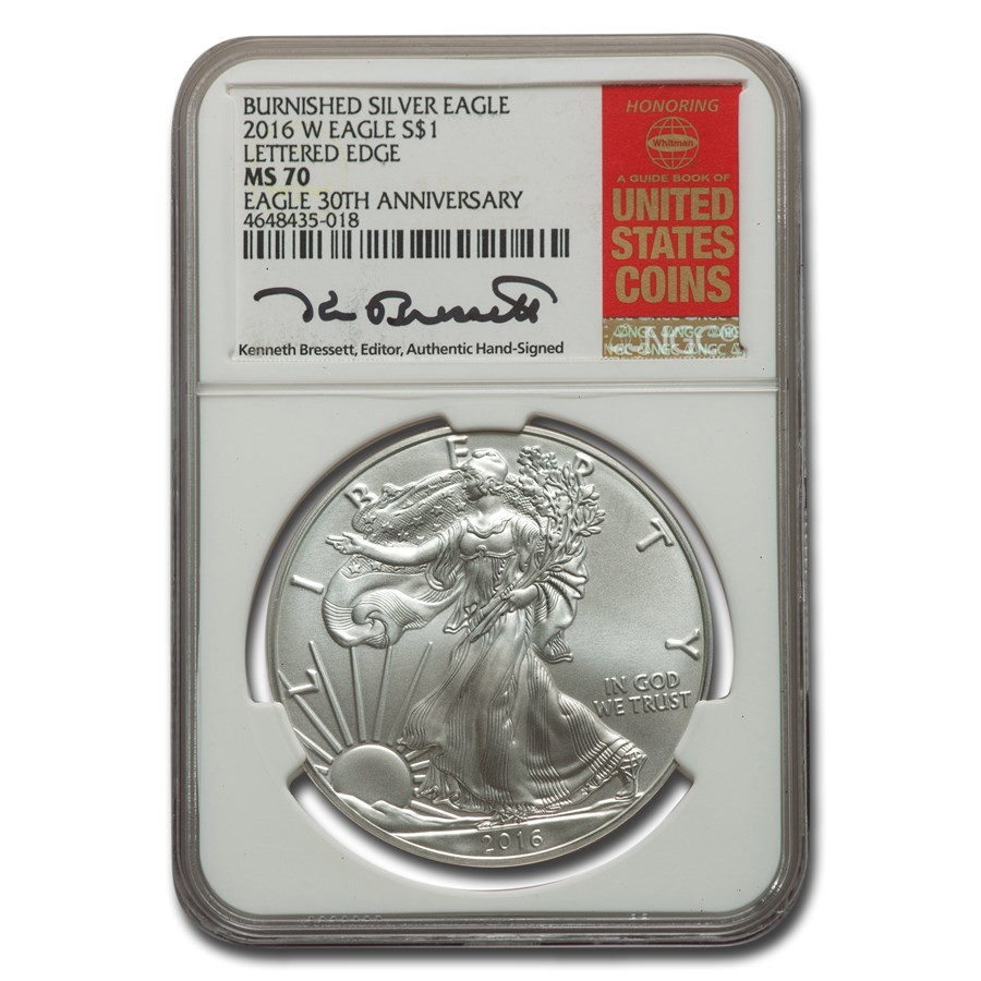 Buy 2016-W Burnished Silver Eagle MS-70 NGC (Lettered Edge, Bressett ...