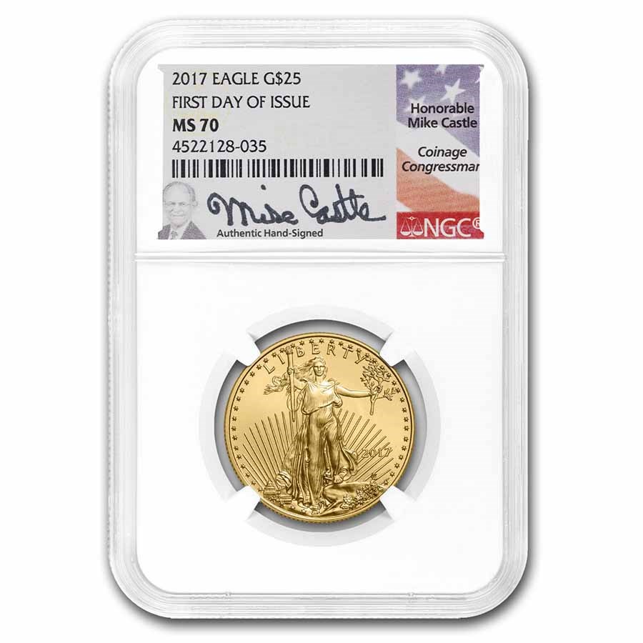 2017 1/2 oz American Gold Eagle MS-70 NGC (FDI, Castle)