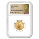 2017 1/4 oz American Gold Eagle MS-70 NGC (ER, Augustus Label)