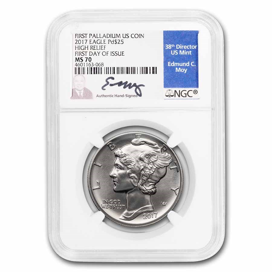 2017 1 oz Palladium Eagle MS-70 NGC (FDI, Edmund C. Moy Signed)