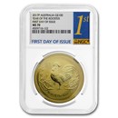 2017 Australia 1 oz Gold Lunar Rooster MS-70 NGC FDI (Series II)