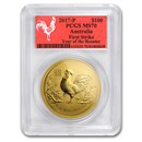 2017 Australia 1 oz Gold Lunar Rooster MS-70 PCGS (FS, Red Label)