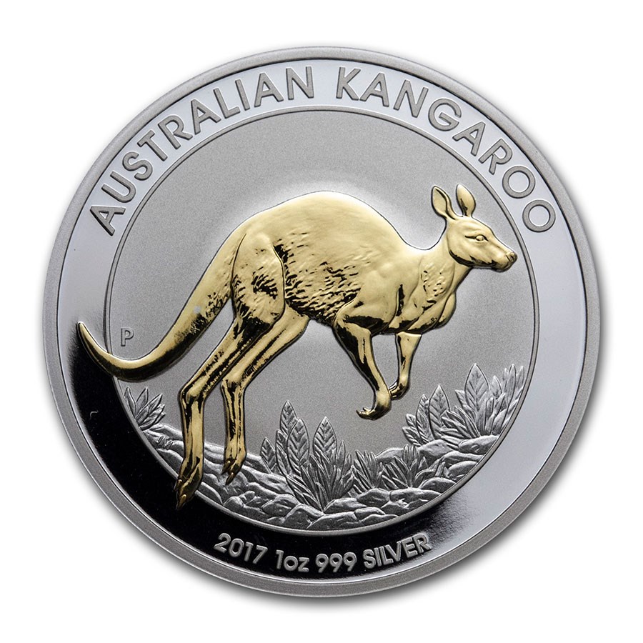 Buy 2017 Australia 1 Oz Silver Kangaroo Proof Gilded (no Box Coa) 