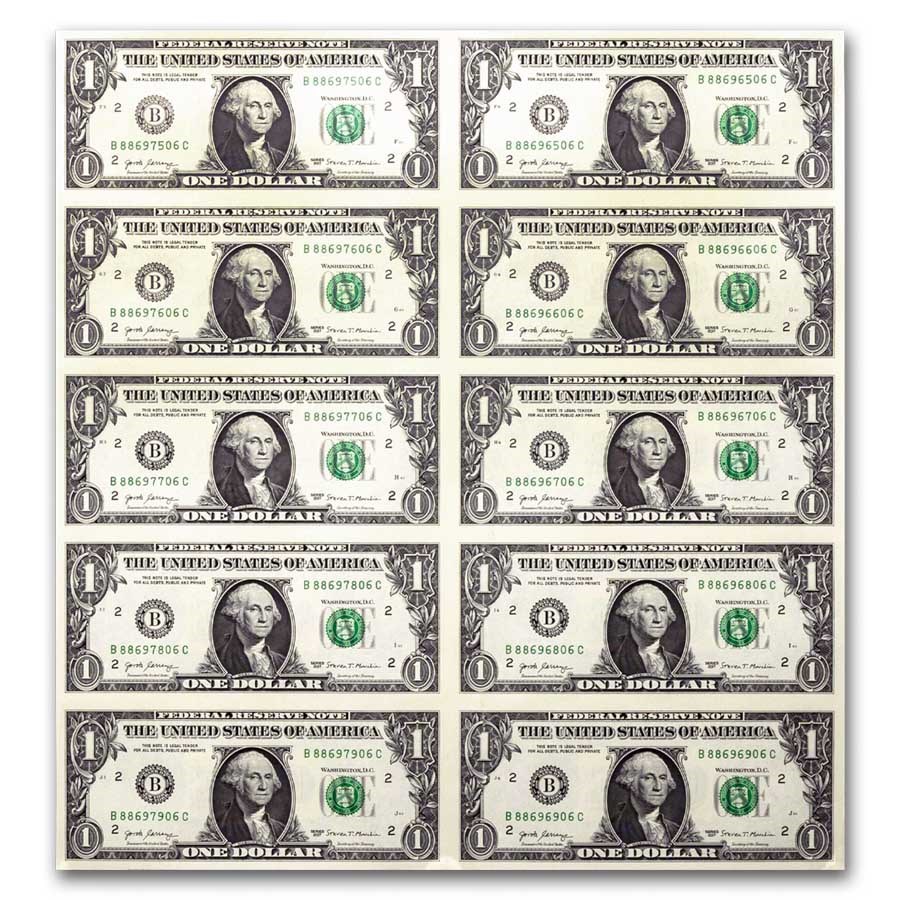 2017 (B-New York) $1.00 FRN CU (Fr#3003-B) 10 Uncut sheet