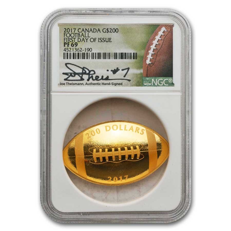 2017 Canada 1 oz Gold $200 Football-Shaped Coin PF-69 NGC (FDI)