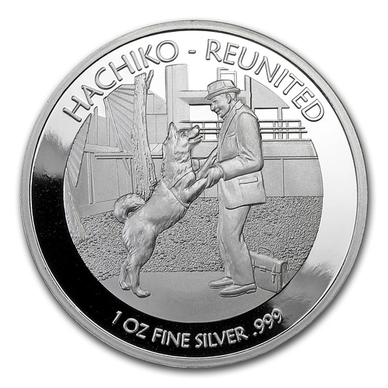 Buy 2017 Niue 1 oz Silver Hachiko from Japan Akita Dog Reunited | APMEX