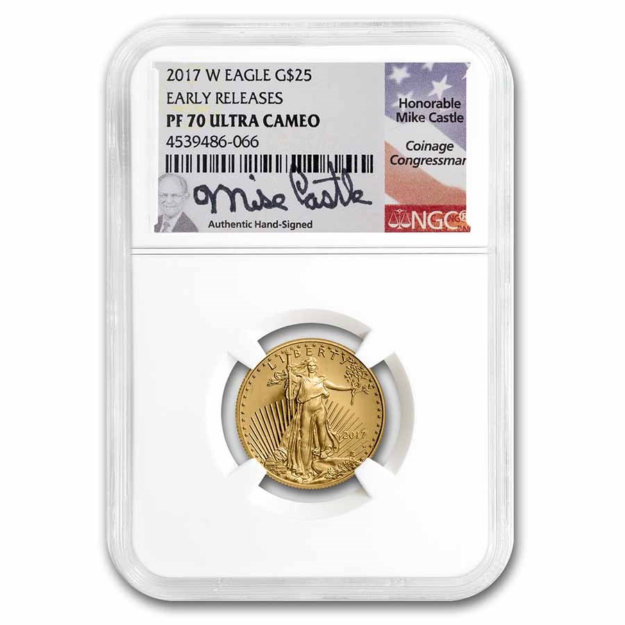 2017-W 1/2 oz Proof Gold Eagle PF-70 UCAM NGC (ER, Castle Signed)