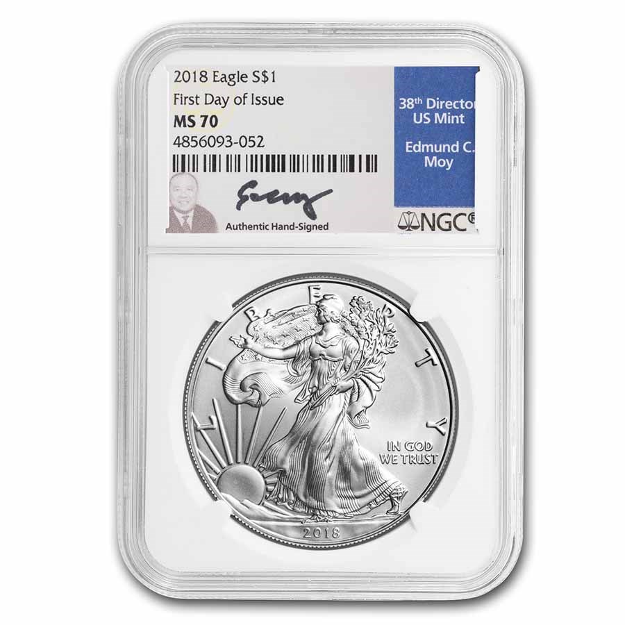 2018 American Silver Eagle MS-70 NGC (FDI, Edmund C. Moy)