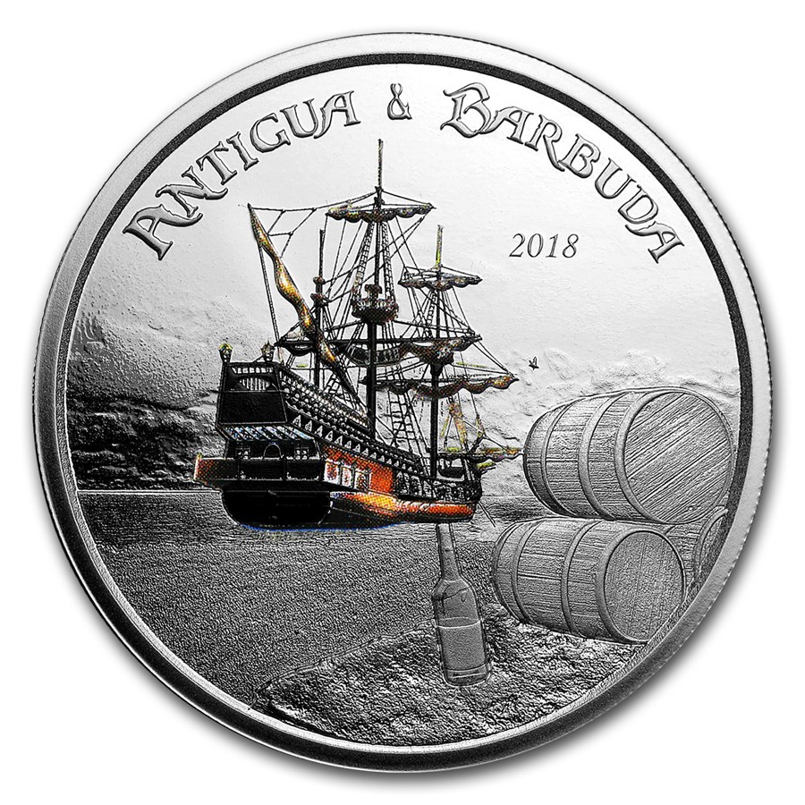2018 Antigua & Barbuda 1 oz Silver Rum Runner Proof (Colorized)
