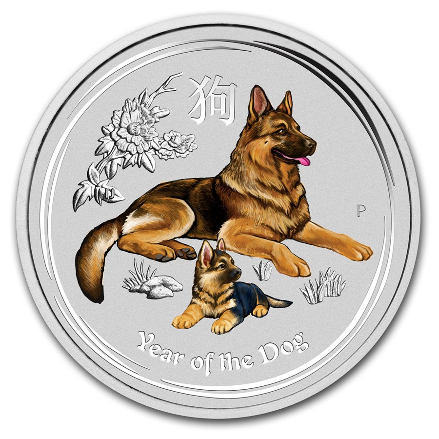 2018 Australia 1/2 oz Silver Lunar Dog BU (Colorized)
