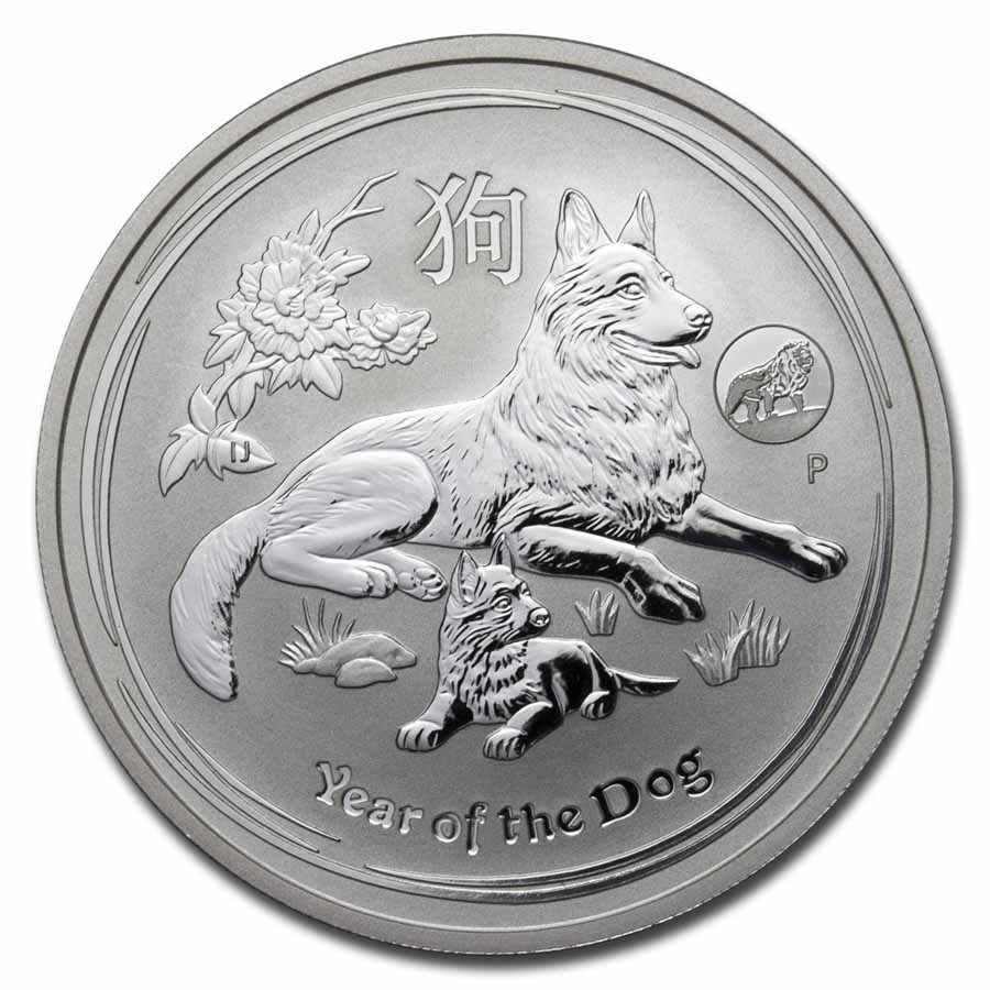 2018 Australia 1 oz Silver Lunar Dog BU (SII, Lion Privy)