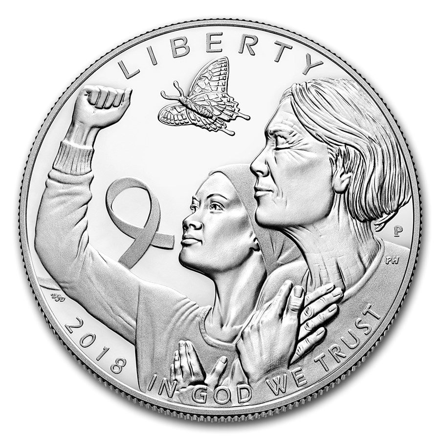 2018-P Breast Cancer Awareness $1 Silver Proof (Box & COA)