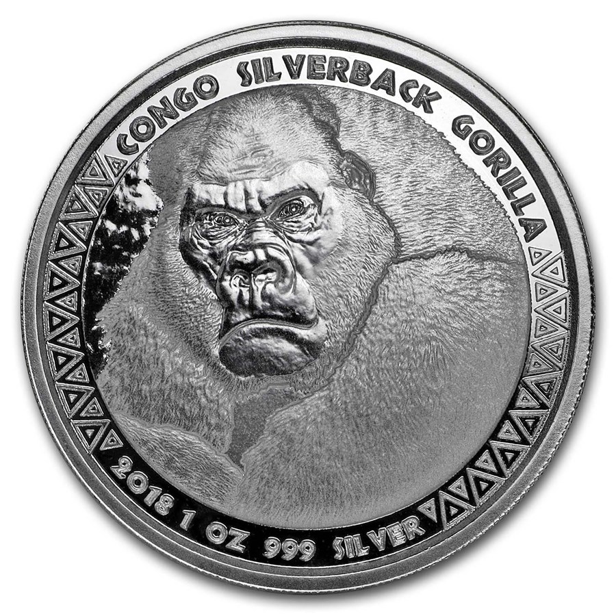 2018 Republic of Congo 1 oz Silver Silverback Gorilla (Prooflike)