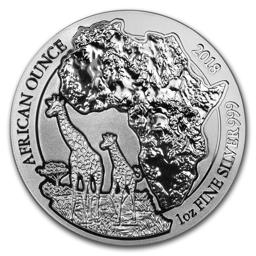 2018 Rwanda 1 oz Silver African Giraffe BU