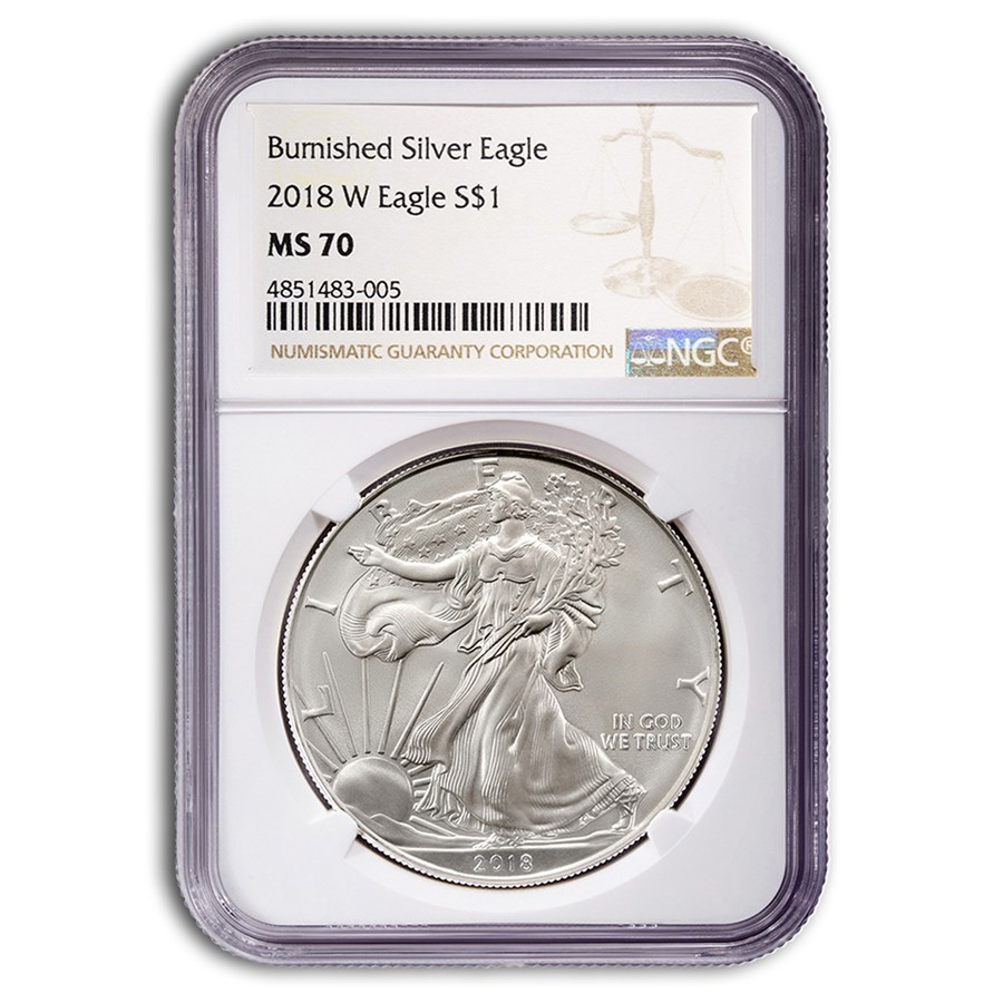 2018-W Burnished Silver Eagle MS-70 NGC