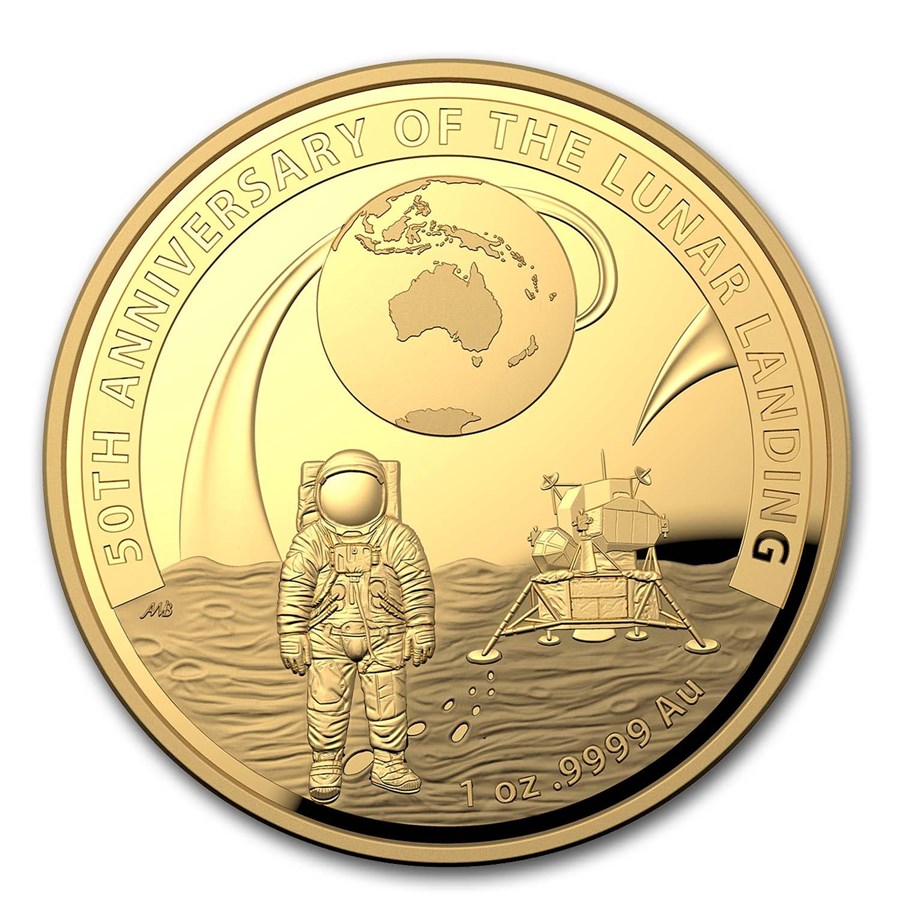 2019 AUS 1 oz Gold $100 Apollo 11 Moon Landing Domed Proof