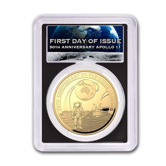 2019 AUS 1 oz Gold $100 Moon Landing Domed PR-70 PCGS (FD,No COA)