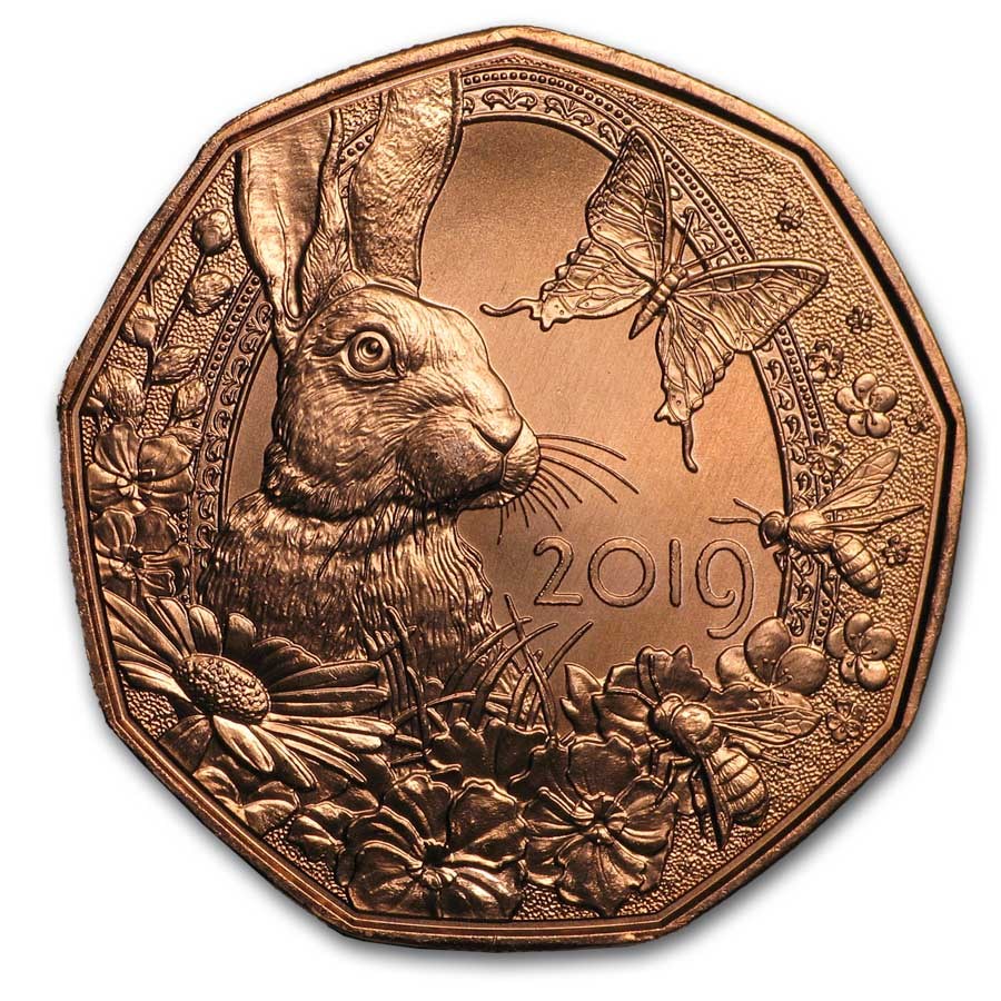 2019 Austria Copper €5 Easter Bunny