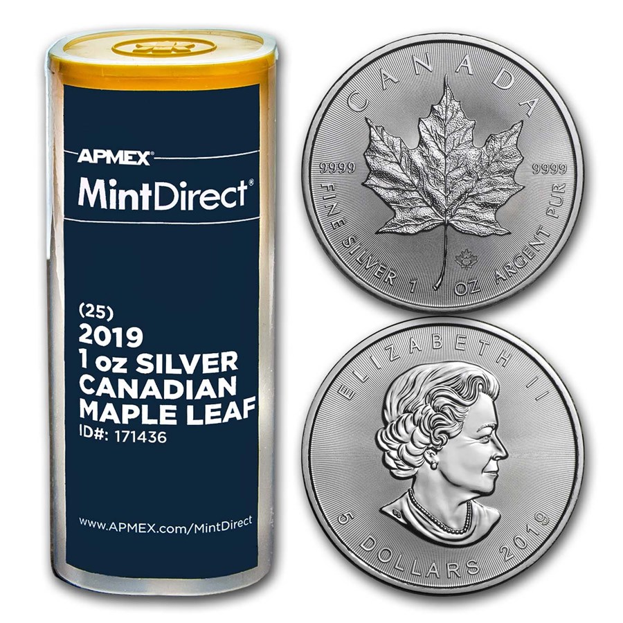 2019 Canada 1 oz Silver Maple Leaf (25-Coin MintDirect® Tube)