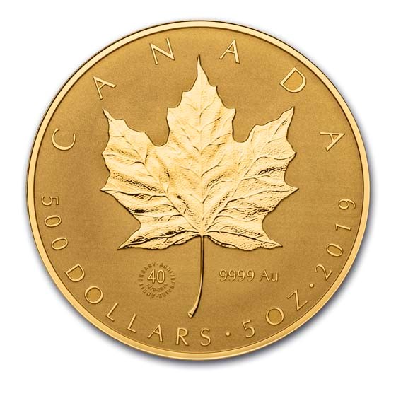 Buy 2019 Canada 5 oz Proof Gold Maple Leaf $500 40th Anniversary | APMEX
