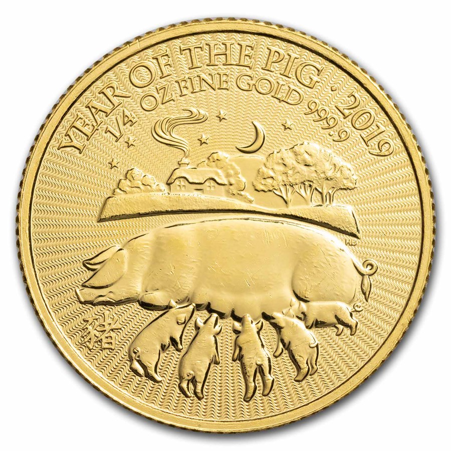 2019 Great Britain 1/4 oz Gold Year of the Pig BU