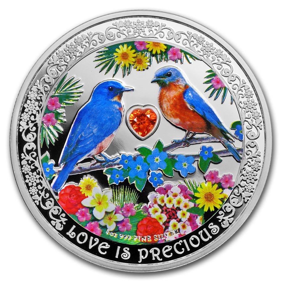 2019 Niue 1 oz Silver $2 Love is Precious Bluebirds