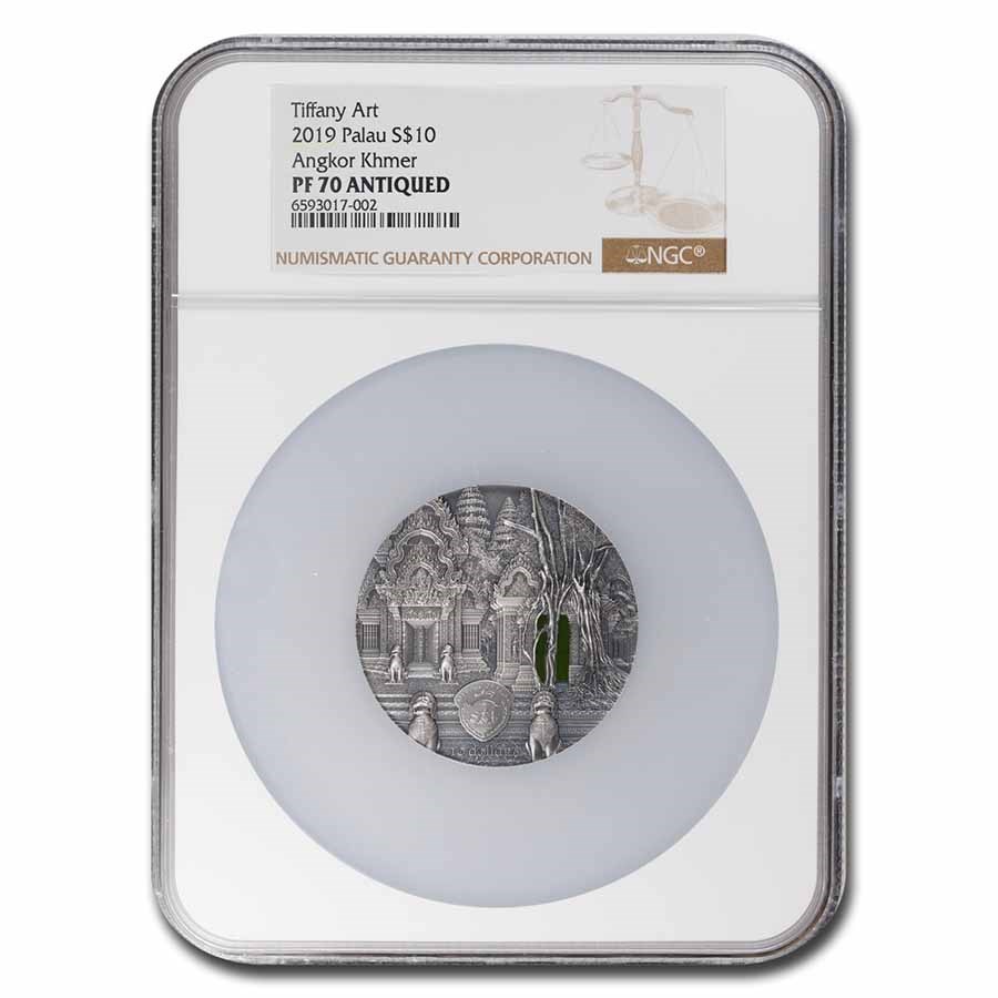 2019 Palau 2 oz Antique Silver Tiffany Art Khmer PF-70 NGC