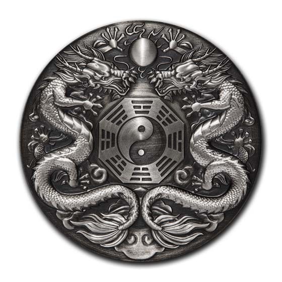 Buy 2019 Tuvalu 2 oz Silver Double Dragon Rimless Coin (Antiqued) | APMEX