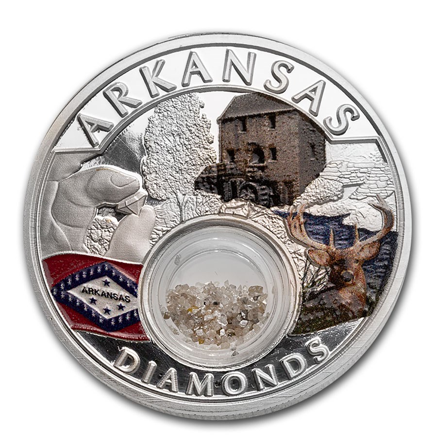 2020 1 oz Ag Treasures of the U.S. Arkansas Diamonds (Colorized)