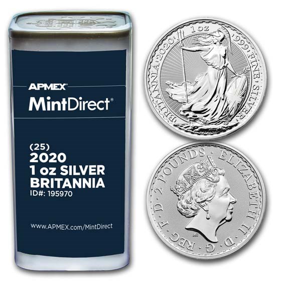 2020 1 oz Silver Britannia (25-Coin MintDirect® Tube)