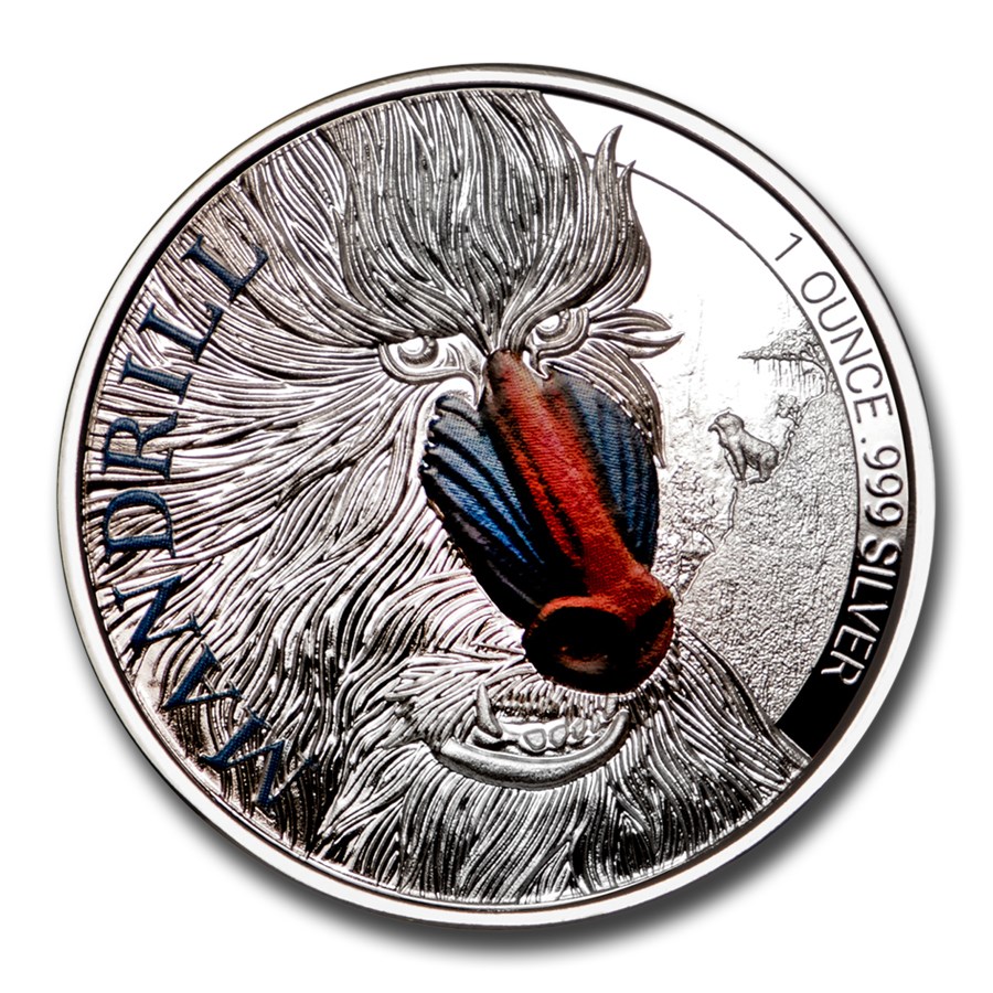 2020 Cameroon 1 oz Silver Mandrill Proof (Colorized)